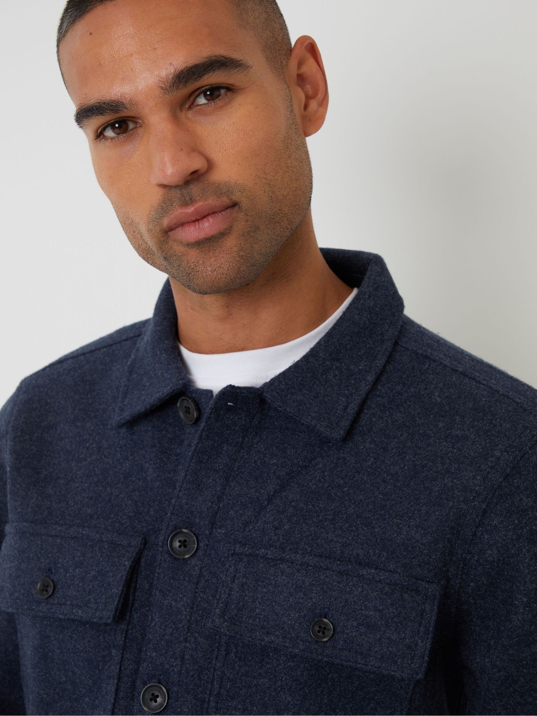 Blauw - Threadbare imitatiebont wollen knoopsluiting overshirt