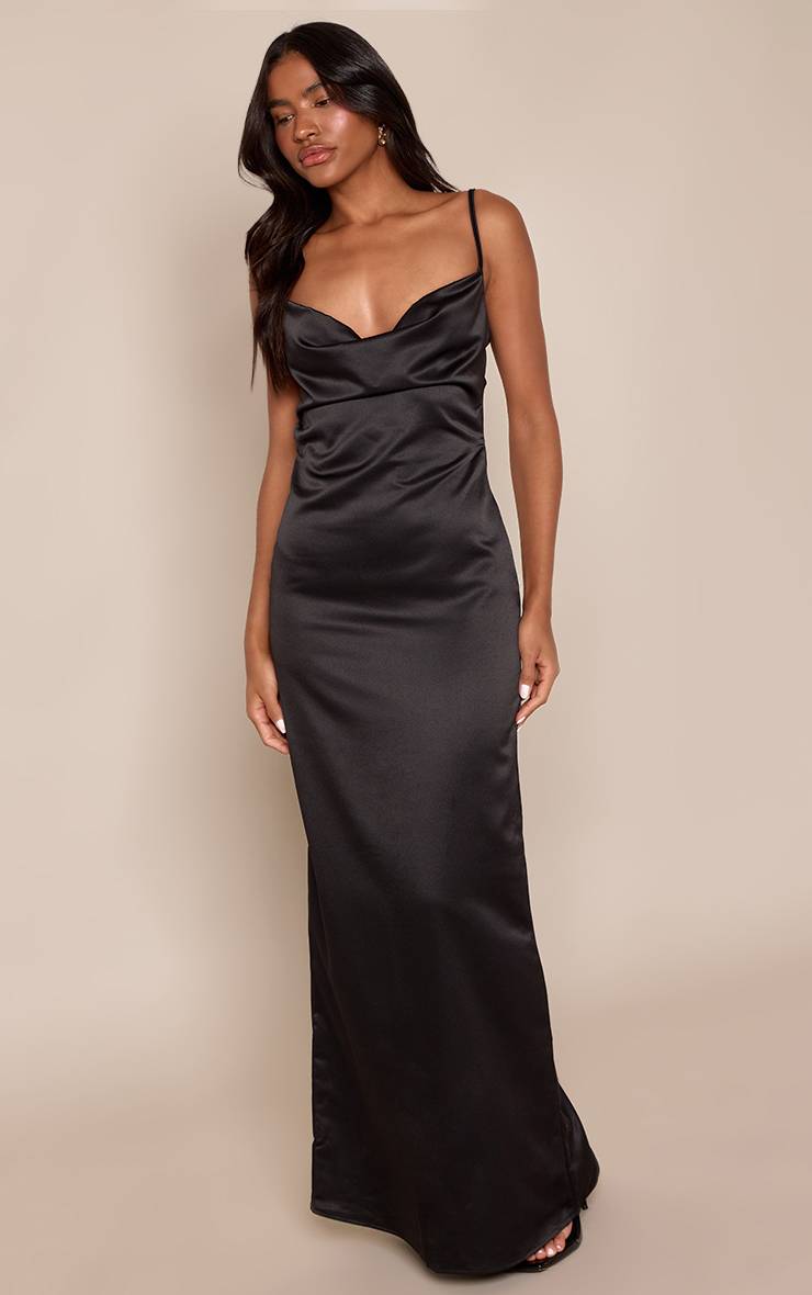 Noir Robe Longue Dos Nu Sans Manches À Bretelles