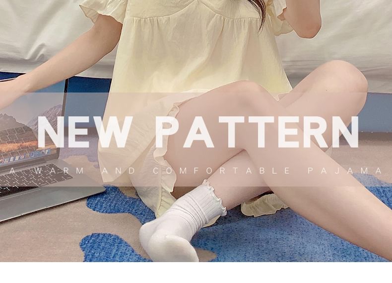 Siensien - Pyjamaset: korte mouwen, effen top met strik + shorts