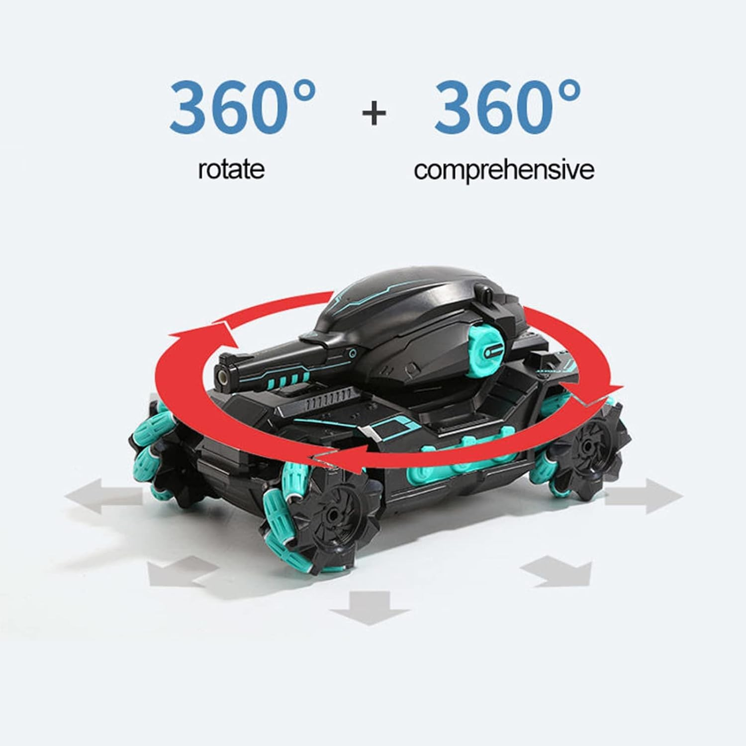 Ferngesteuertes 2.4GHz RC Spielzeug Auto 360 Grad Panzer Wasser Tank mit Wasserperlen / Fernbedienung / Licht / Sound - Schwarz