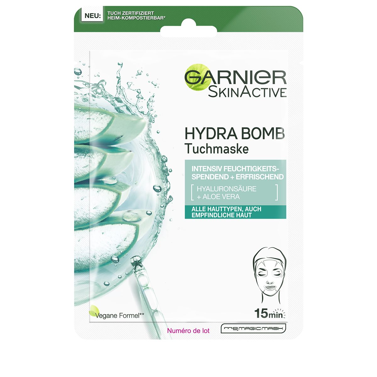 GARNIER Skin Tuchmasken Hydra Bomb<br>28 g, Beutel, Hyaluronsäure + Aloe Vera
