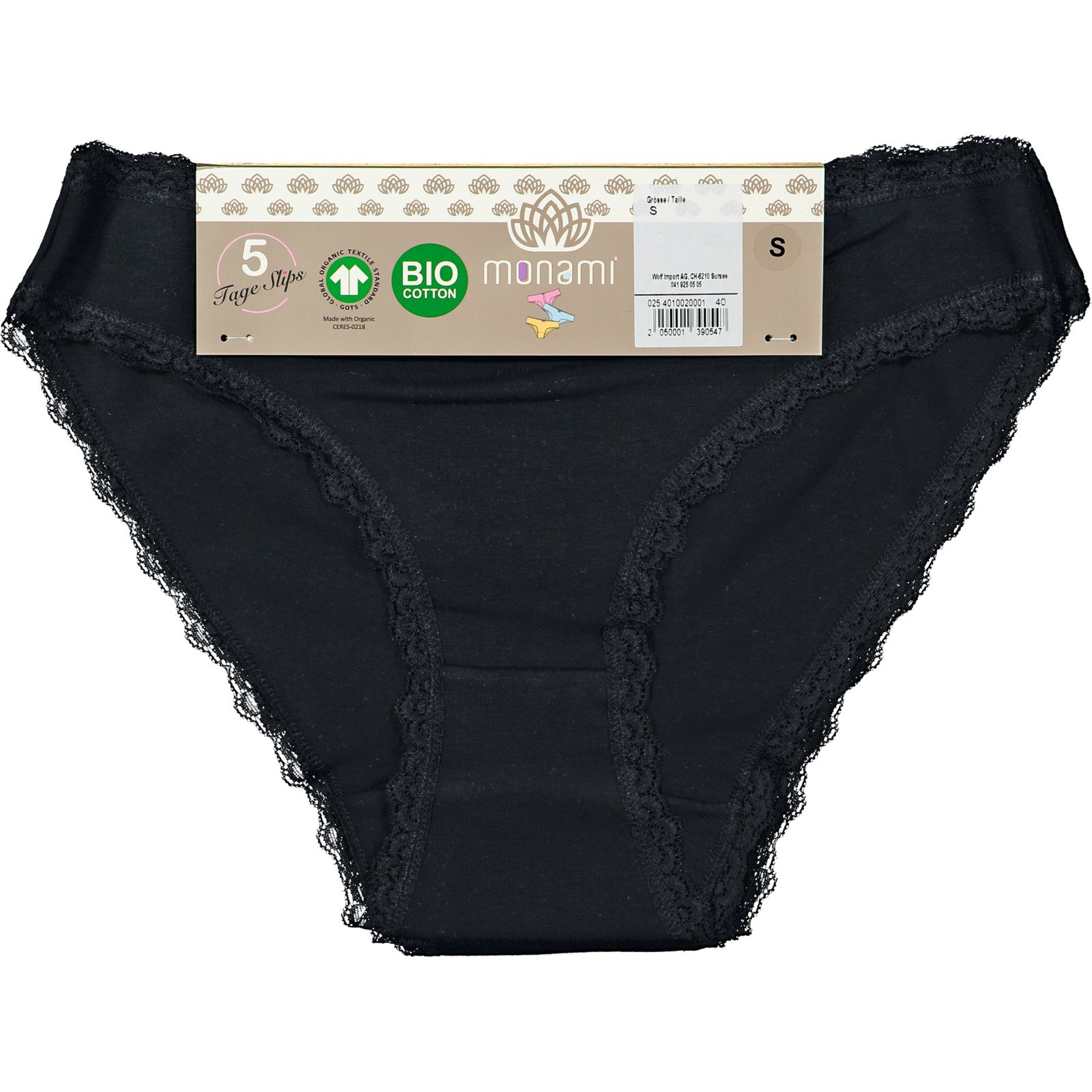 Damen-Slip Tai Spitze Bio, 5er-Pack M, schwarz