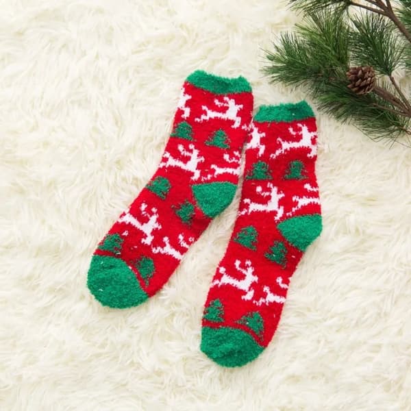 Elastiske sokker i fleece med julemotiv varme unisex