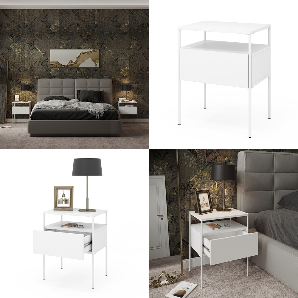 Vicco Nachtschrank Mira Weiß 40 x 50 cm Schublade Ablage Nachtkommode modern