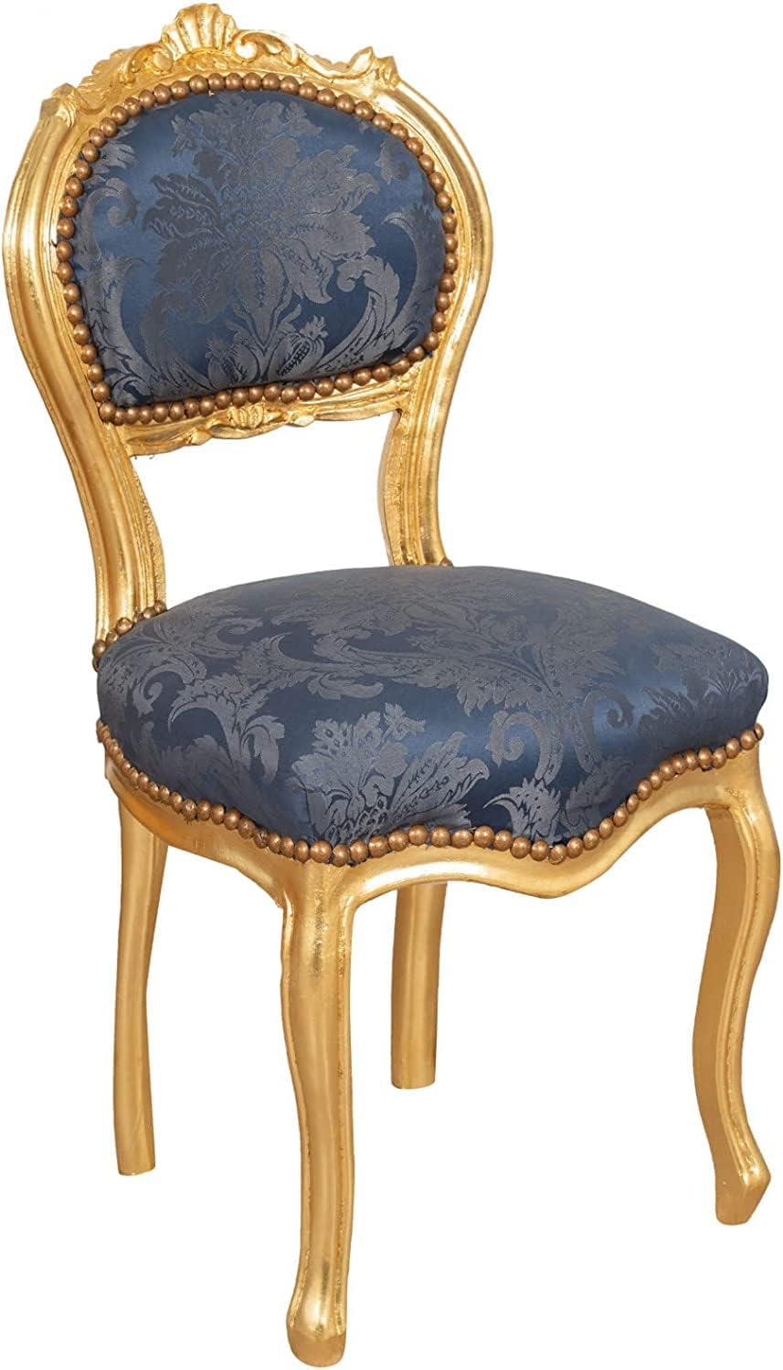 Biscottini Gepolsterter Stuhl, Barock-Design, Gold, 90 x 45 x 42 cm, klassischer Stil, Sessel für Esszimmer oder Schlafzimmer, langlebig, Buche, einfarbig, getufteter Rücken, ohne Arme, Cabriolenbeine