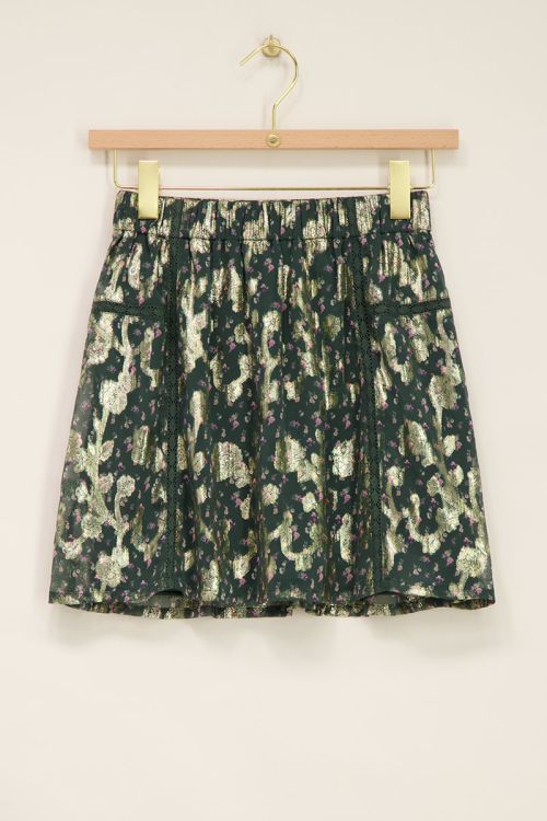 Groen jacquard rokje met goudkleurige print