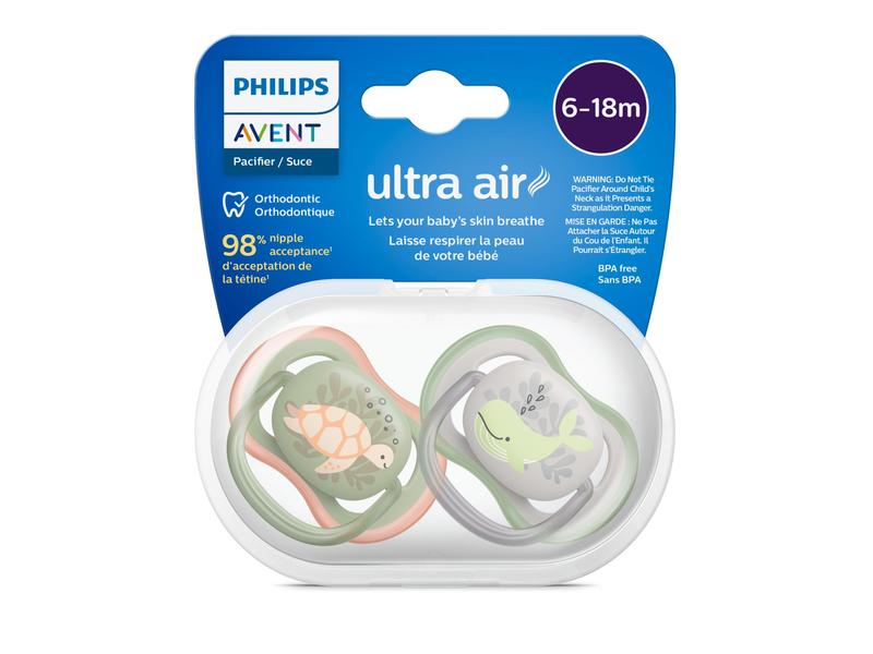 PHILIPS AVENT Nuggi ultra air 6-18 Mt. Schildkröte/Wal Sauger aus 100% lebensmitteltauglichem Silikon
