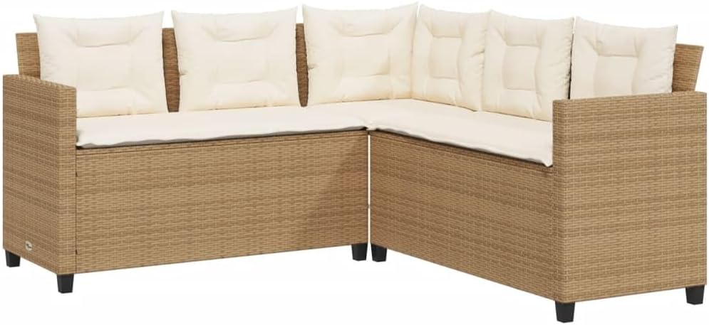 vidaXL Gartensofa in L-Form, Ecksofa mit Tisch Kissen, Lounge Set für Garten Terrasse, Sofa Garnitur Gartenmöbel, Beige Poly Rattan