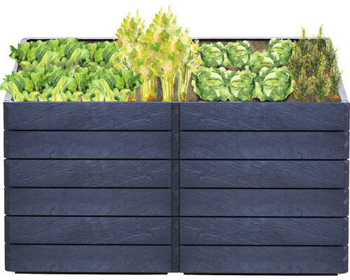 Klassieke verhoogde tuinbak GARANTIA Ergo Quadro 2 L incl. Flora waterbesparend systeem 75 160 x 80 x 75 cm steen