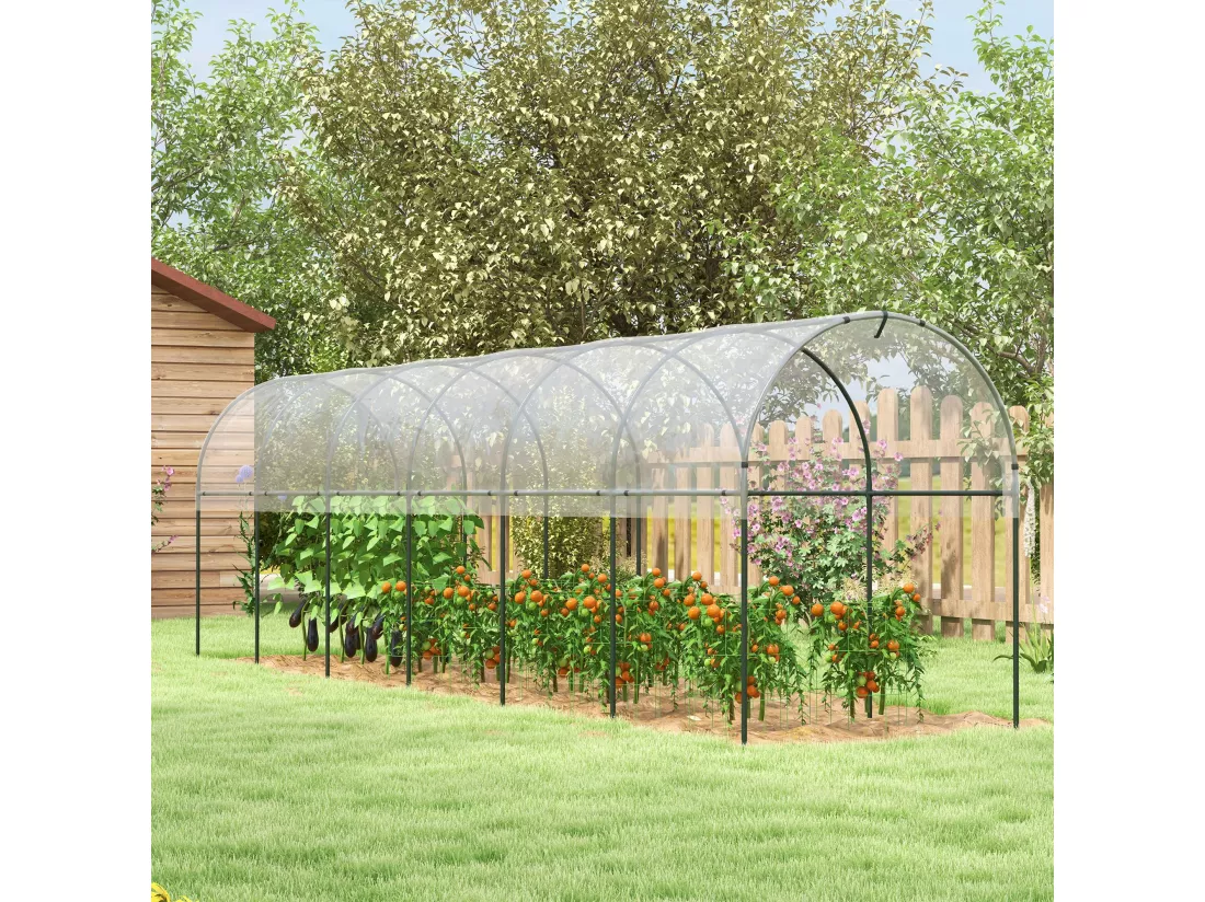 Serre de jardin serre à tomates dim. 6L x 1,23l x 1,71H m acier thermolaqué vert PE haute densité transparent