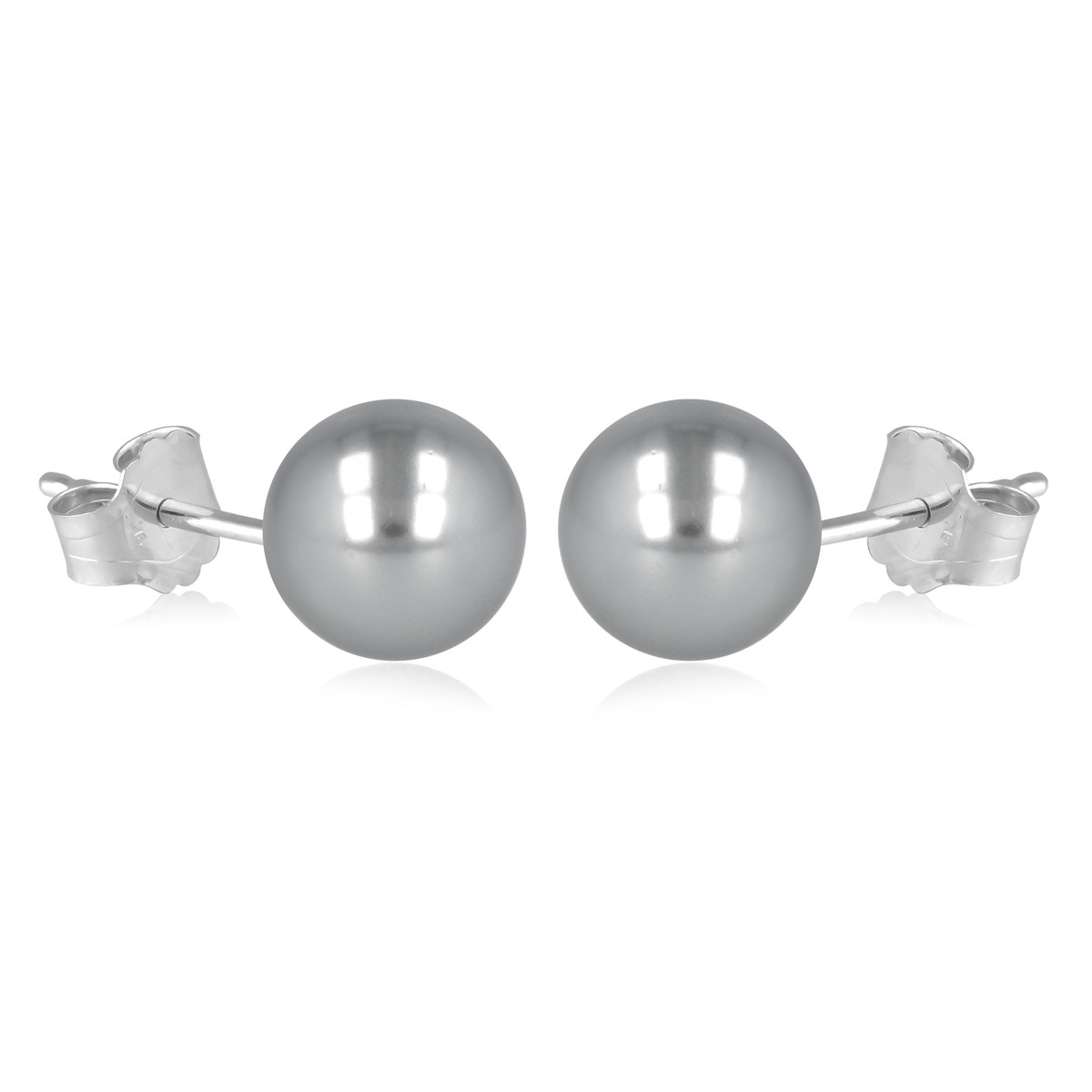 Boucles d'oreille argent rhodié perle imitation de Majorque grise 12MM