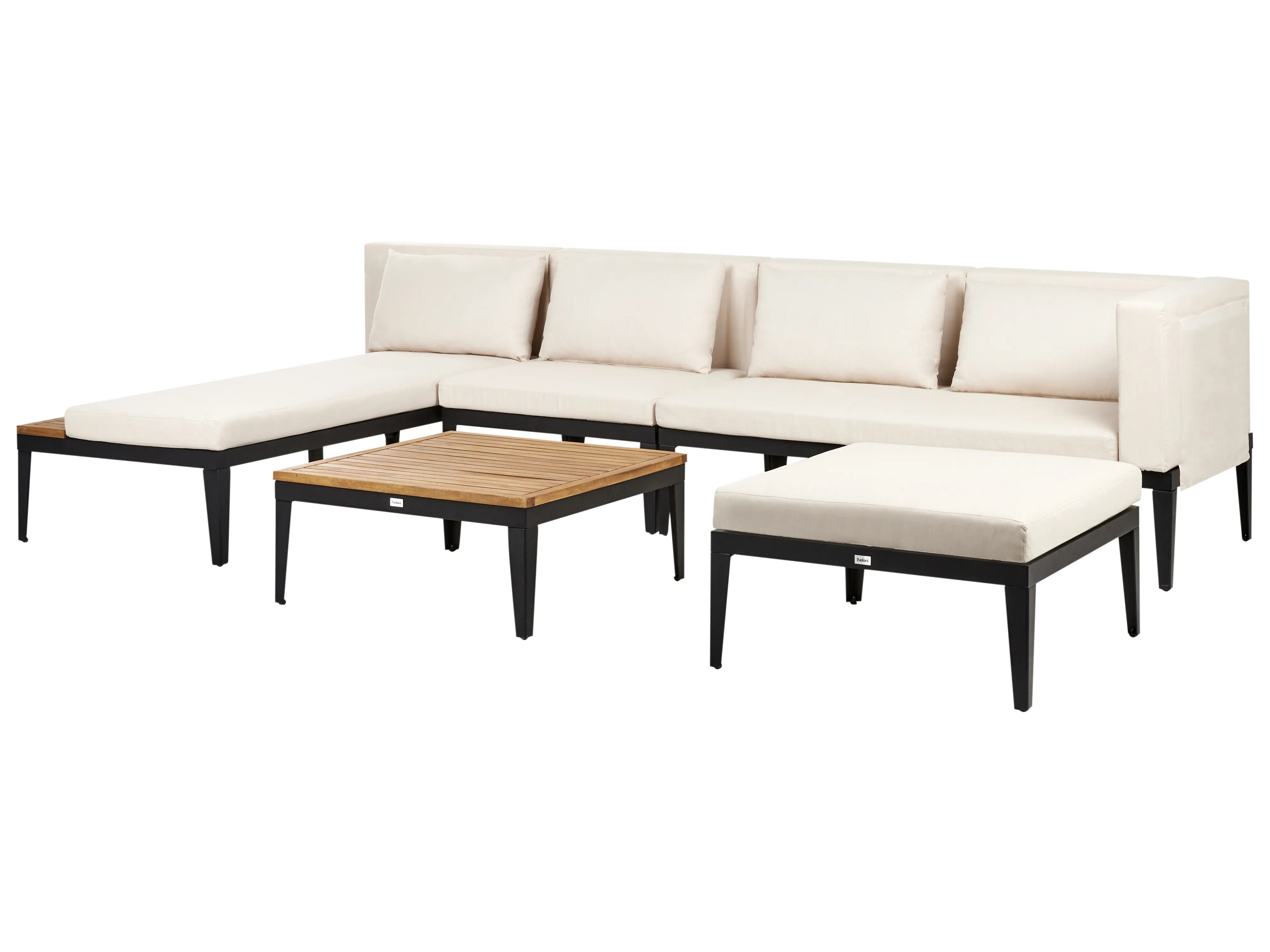 Loungeset met tafel en ottomaan 4-zits BRACCIANO rechtszijdig Gecertificeerd acaciahout Lichtbeige