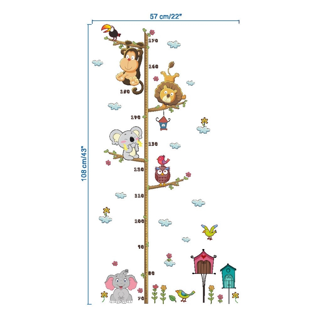 (70-170cm) Wandtattoo Kinderzimmer Aufkleber Wachstum Diagramm Deko Wandsticker - Zoo Tiere