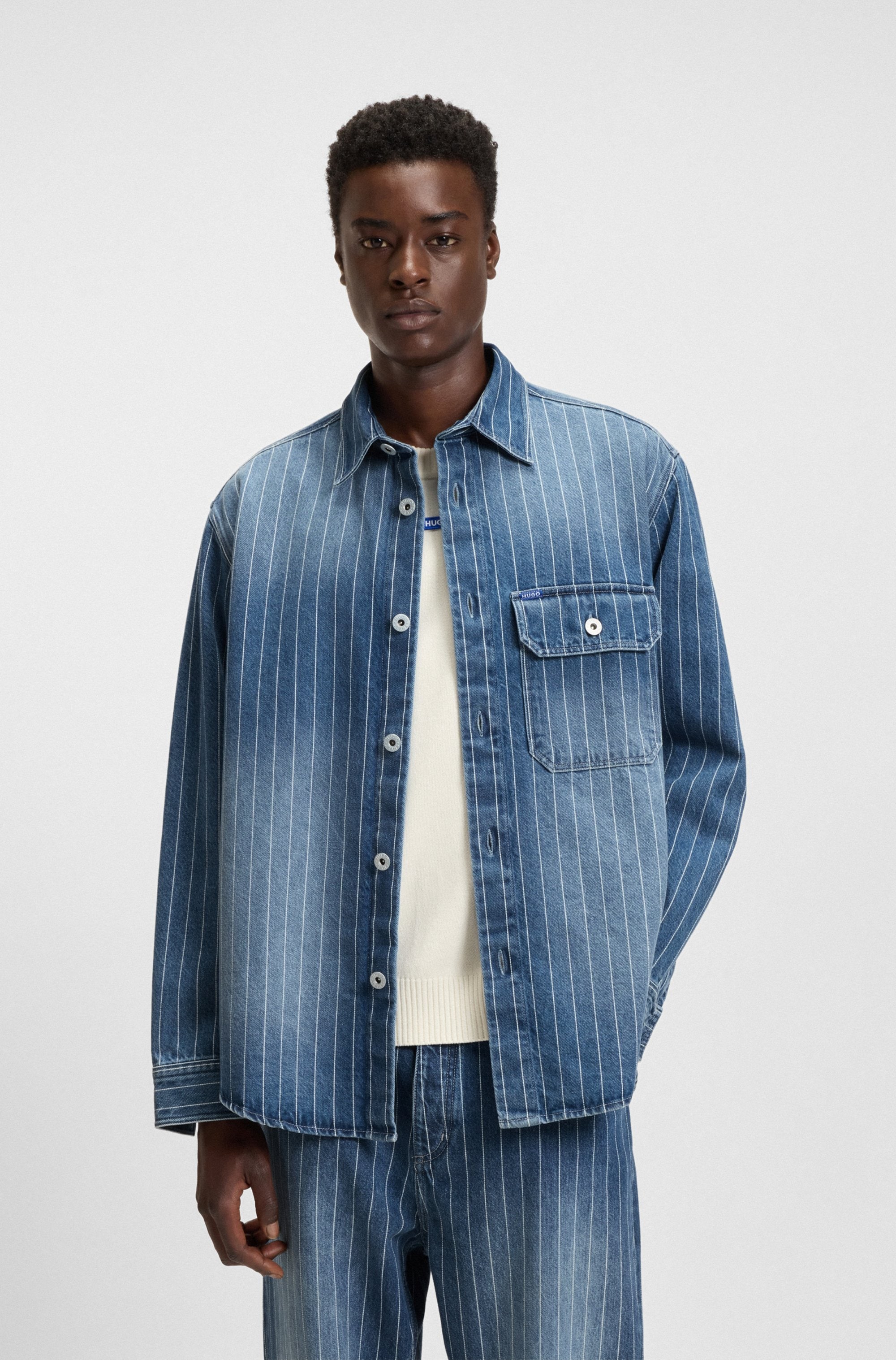 HUGO Blue Jeanshemd »Ebolt«, aus gestreiftem Denim