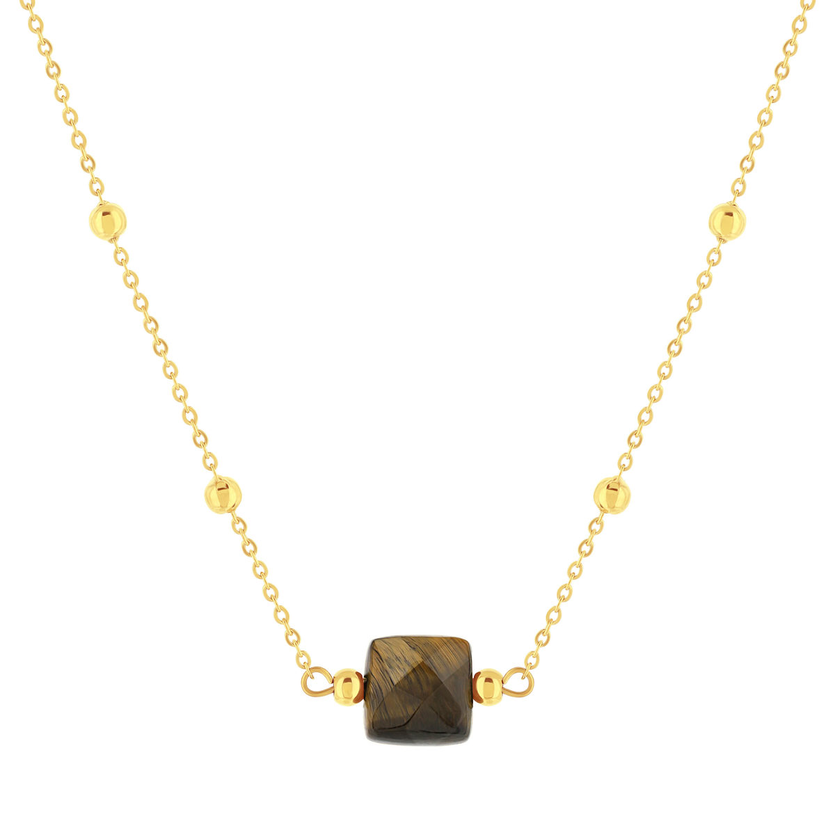 Collier acier doré pierre oeil de tigre 45 cm