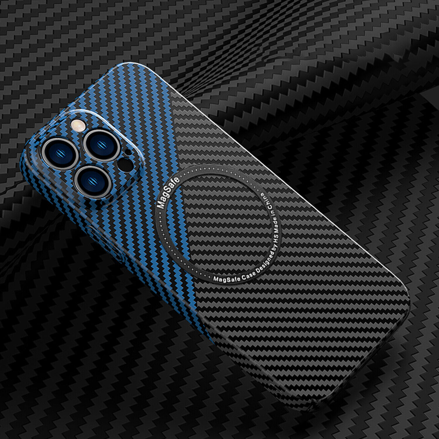 iPhone 14 Pro MagSafe Hardcase Hülle im Carbon Look - Blau