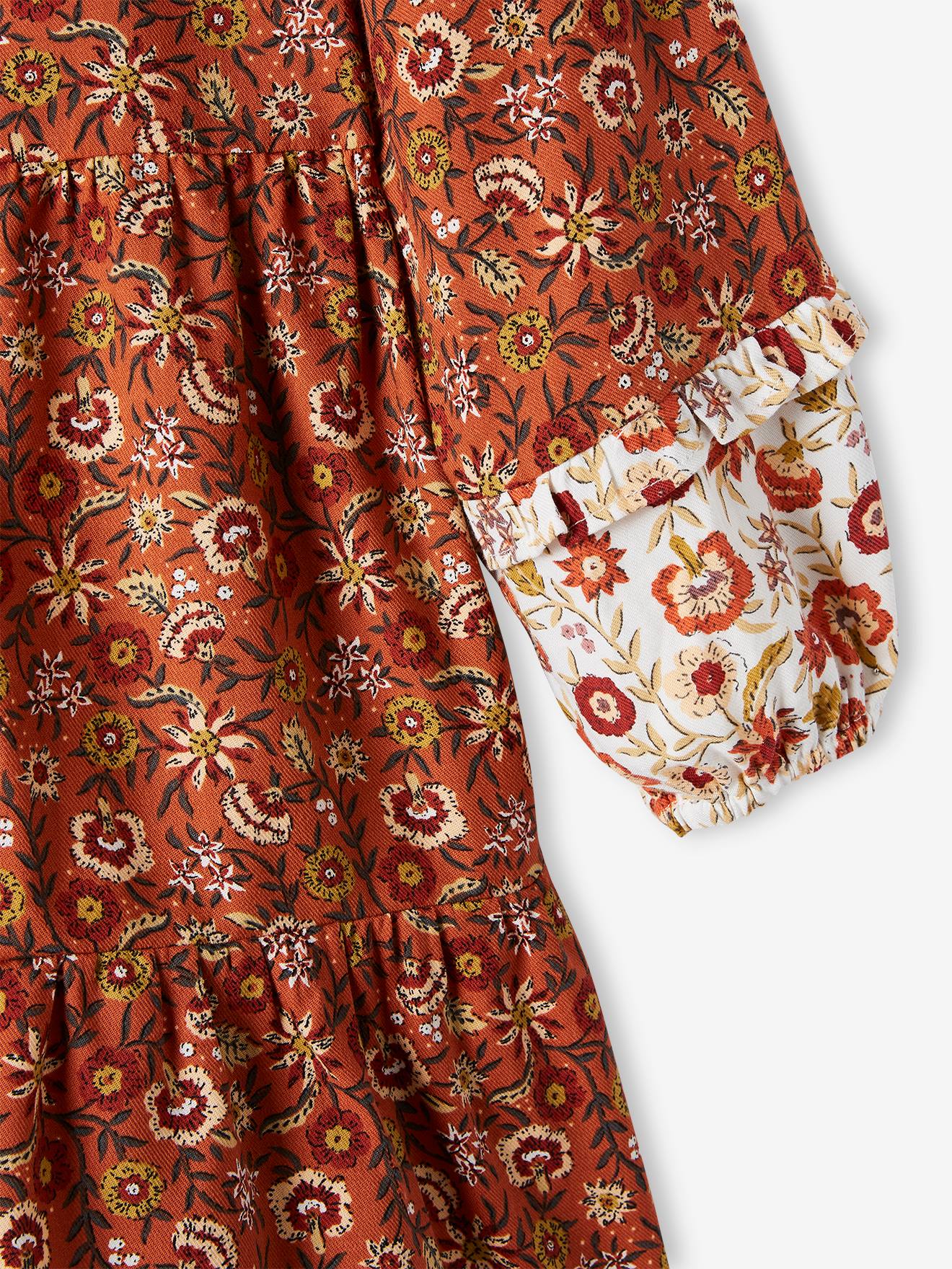 Vestido cigano patchwork, estampa laranja escura, infantil.