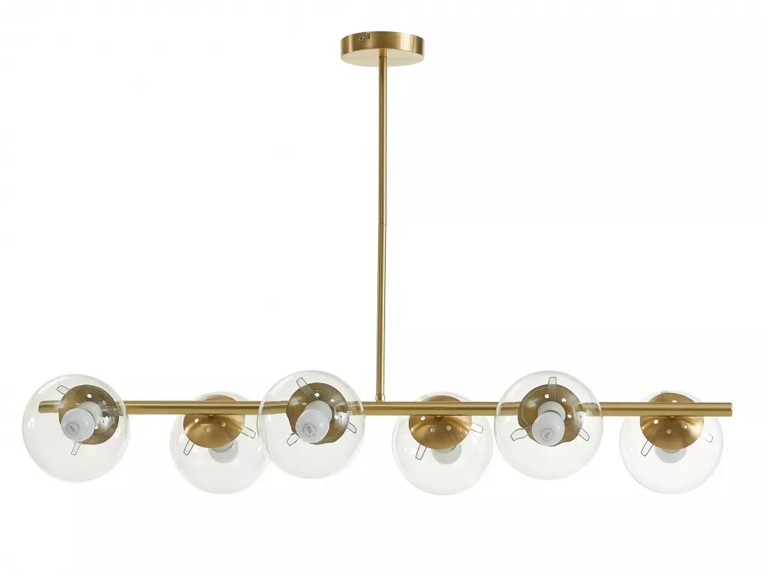 Lustre en laiton brossé - 6 globes en verre - L. 98 cm - Doré - YUKON