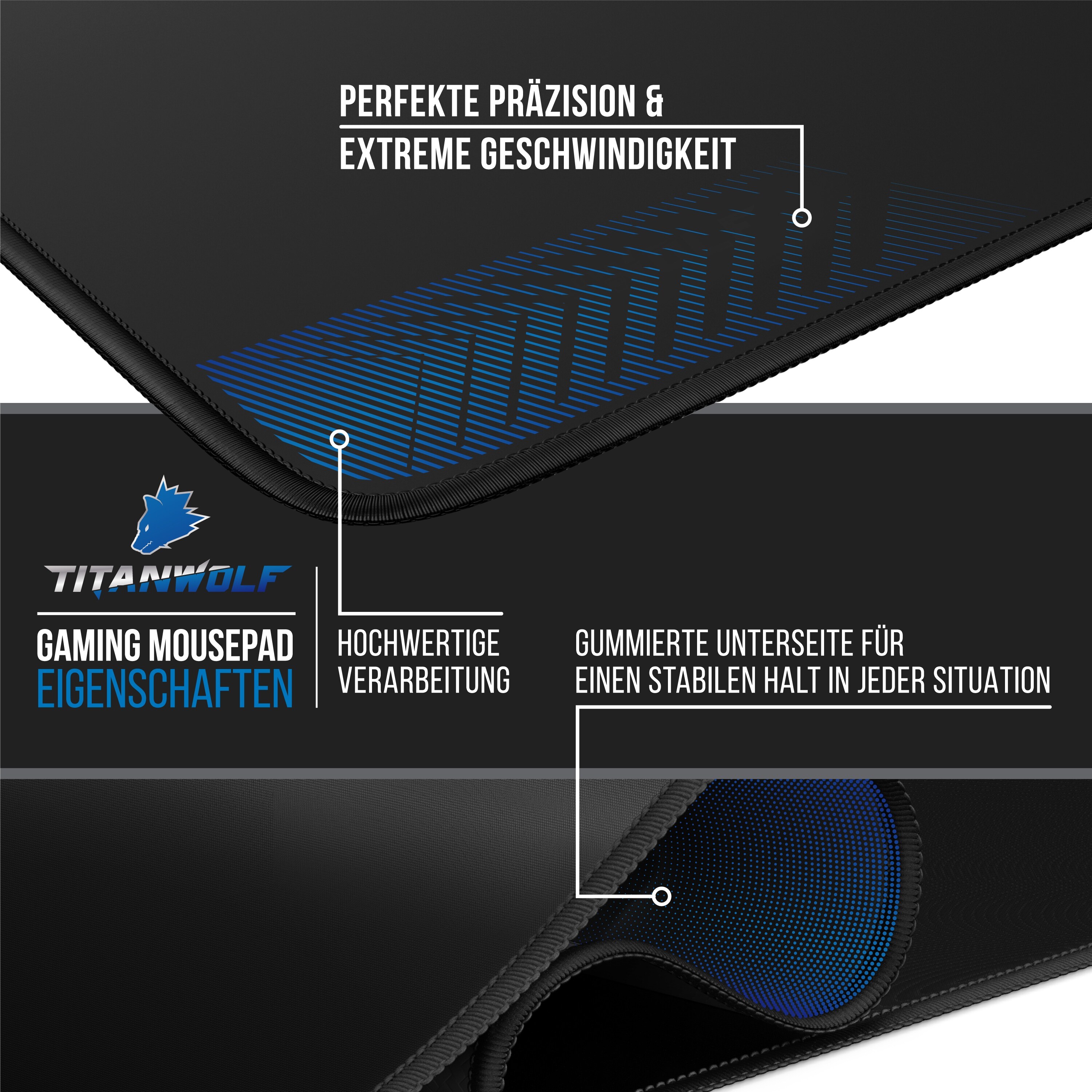 Titanwolf Gaming Mauspad, XXXL Speed Mousepad 1200 x 600 mm, Geschwindigkeit & Präzision, Logo rot