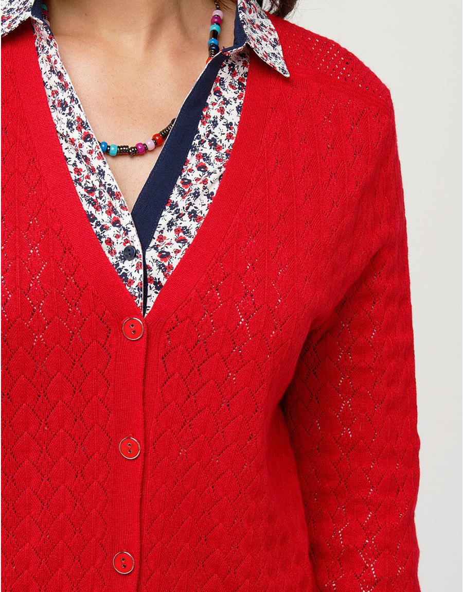 Gilet maille rouge col v
