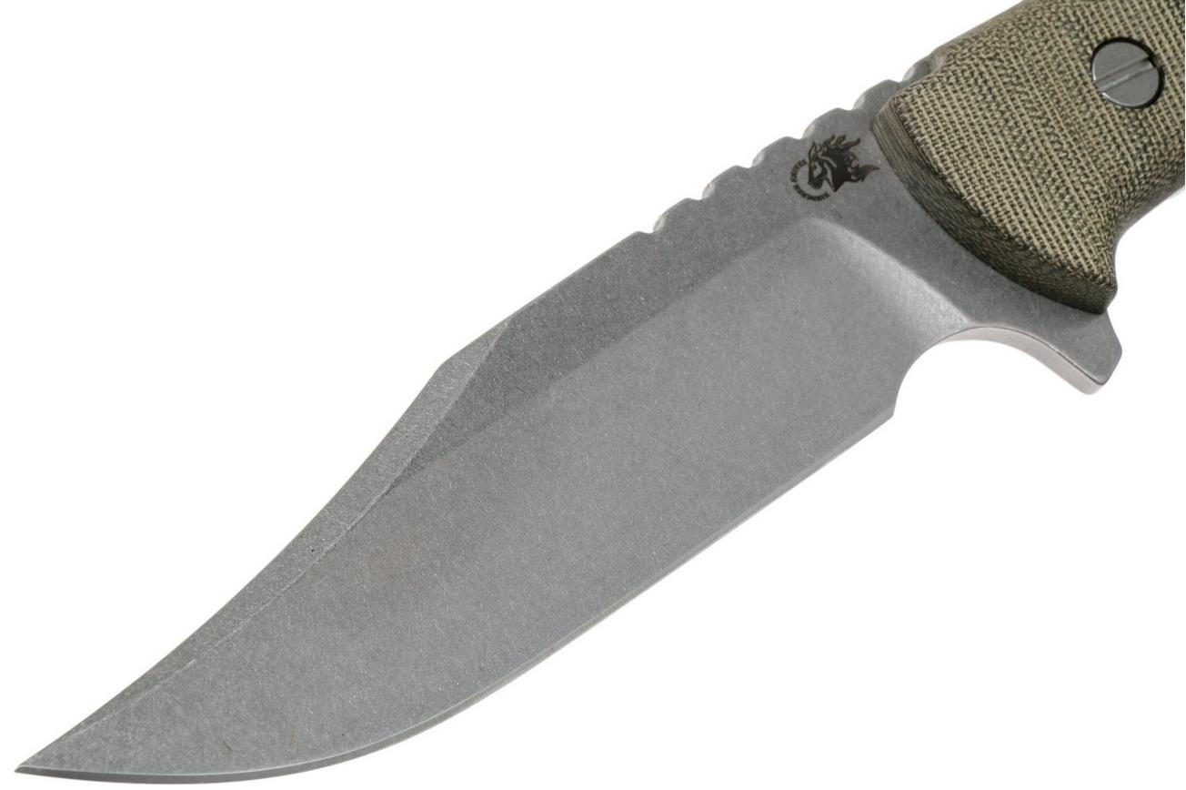 Rick Hinderer Ranch Bowie Green Canvas Micarta, Stonewashed, bowie mes