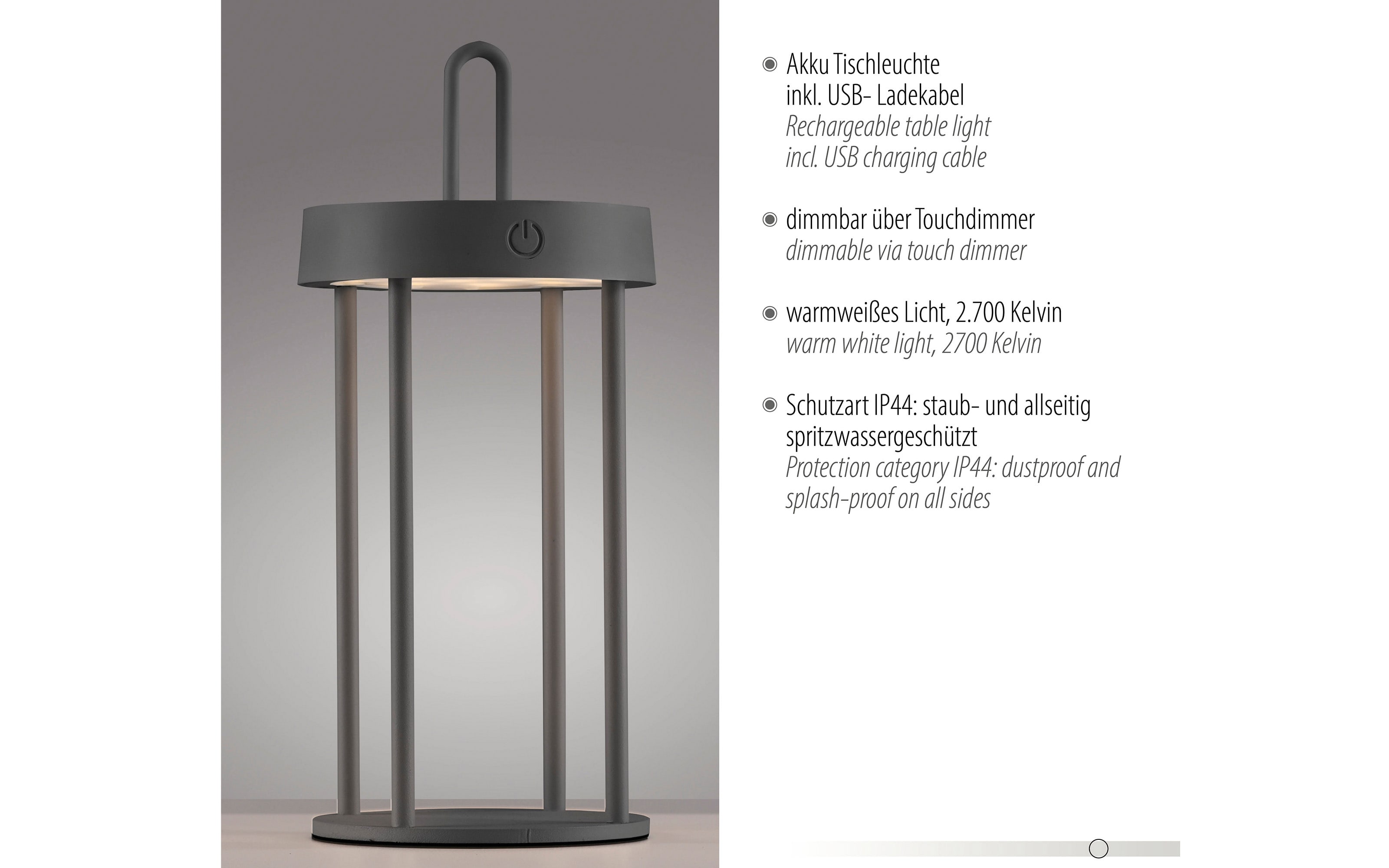 LED-Akkutischleuchte Anselm, schwarz, 28,4 cm, inkl. Memoryfunktion