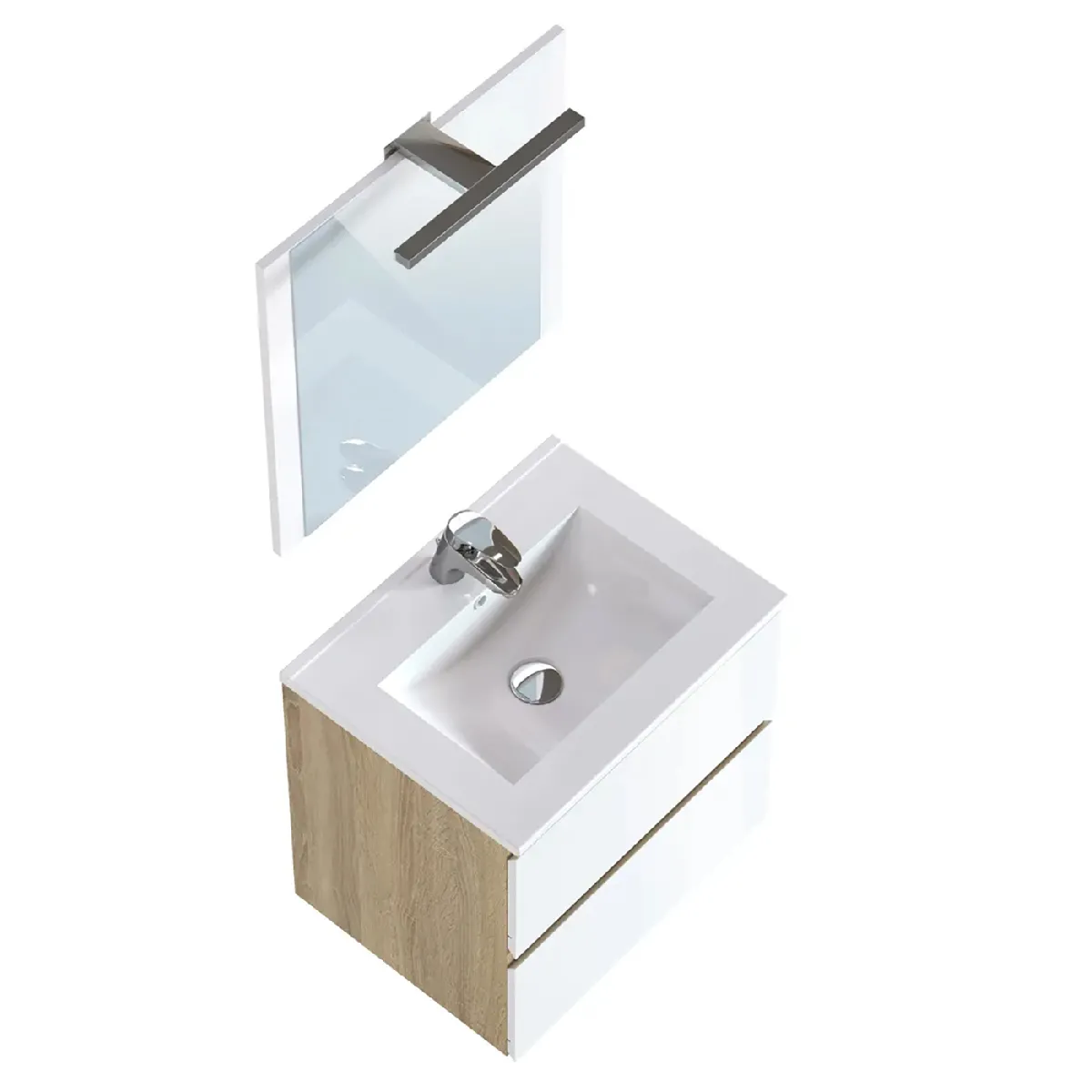 Pegane Meuble de salle de bain 60 cm - Chêne/Blanc