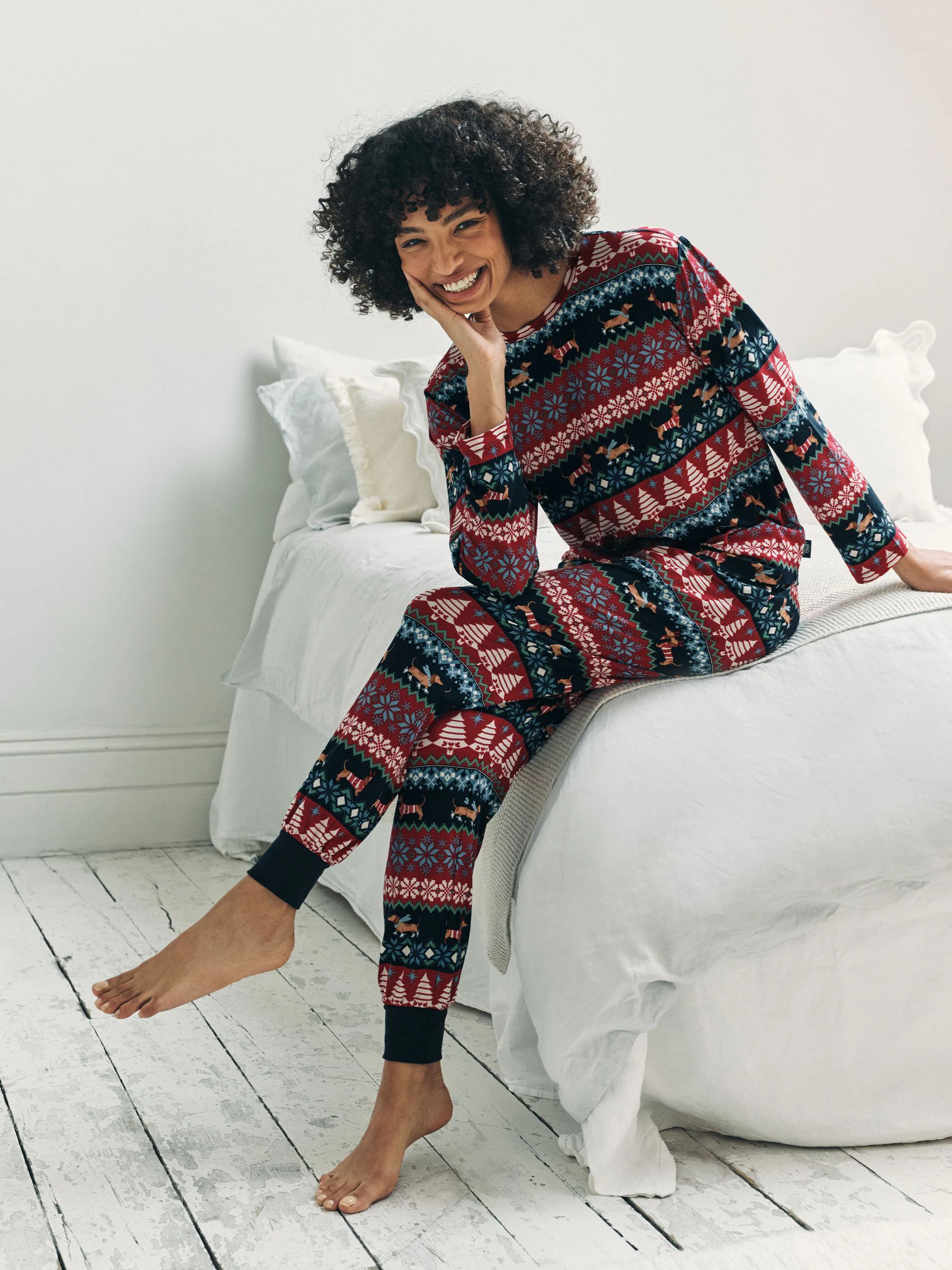 Chelsea Peers Kerstmis Hond Fairisle Print Lange Pyjama's Set