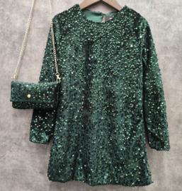 Glitterjurk met tasje - groen