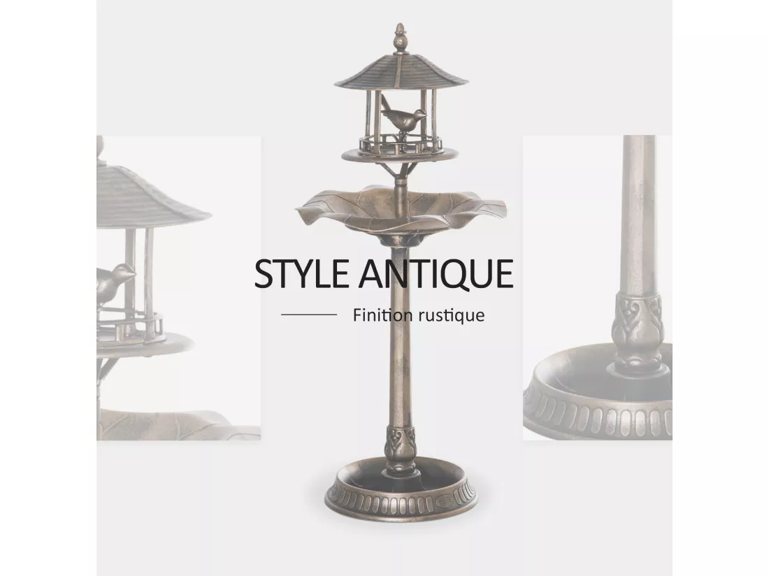 Bain d'oiseaux abreuvoir pour oiseaux jardinière 3 en 1 dim. Ø 50 x 113H cm polypropylène bronze antique