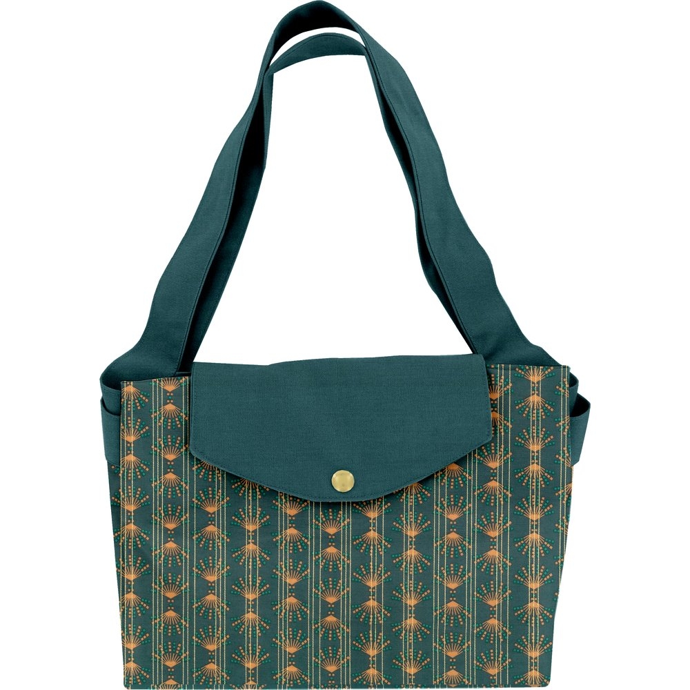 Grand Sac Cabas En Tissu Eventail Or Vert
