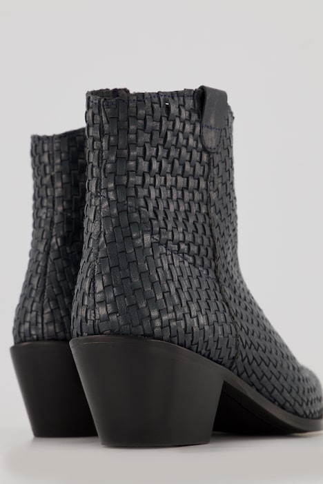 Leder-Cowboystiefeletten, Flechtoptik, Weite H