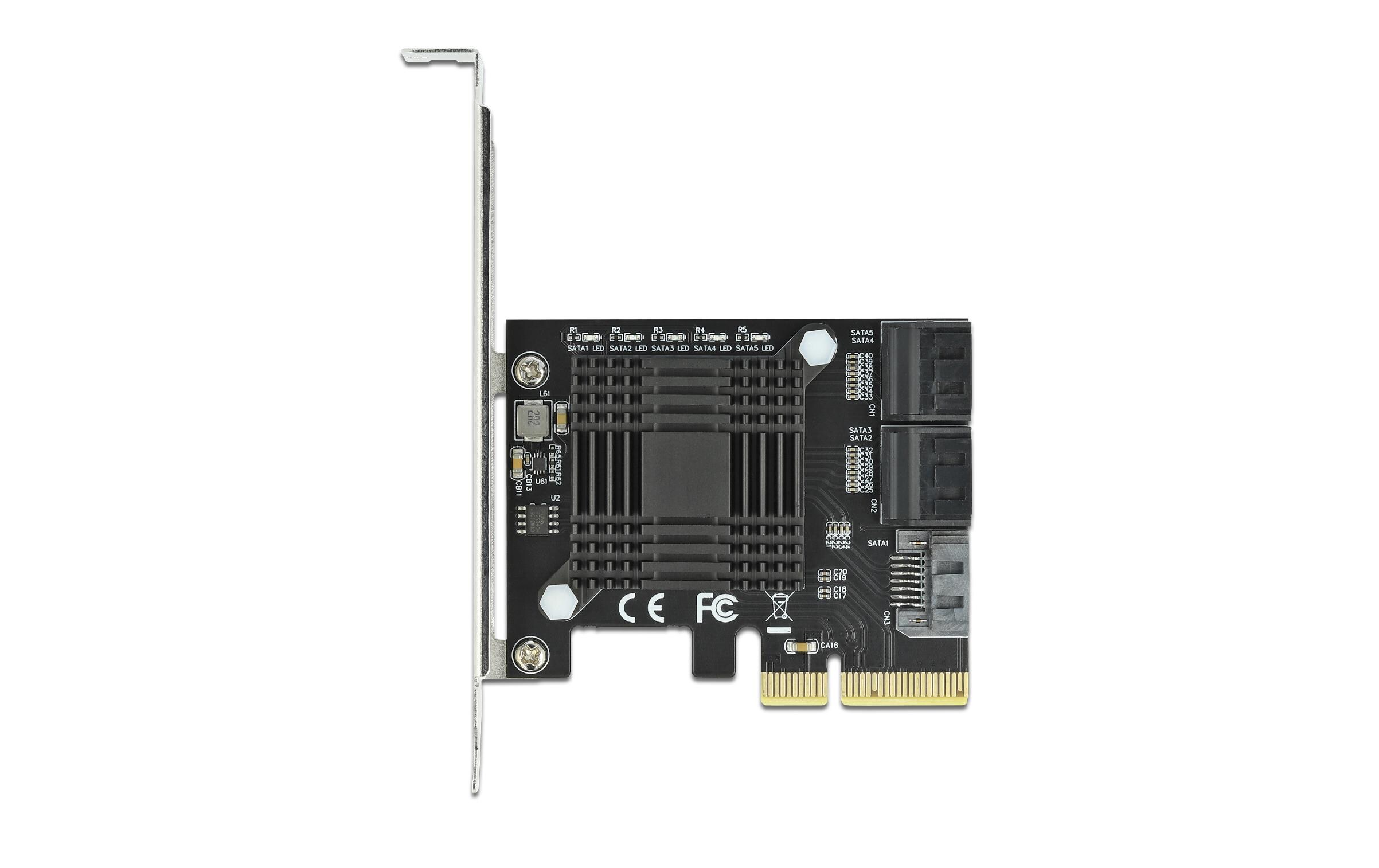 SATA-Controller PCI-Ex4 - 5x SATA3 internDelock 5 Port SATA PCI Express x4 Karte – Low Profile Formfaktor
