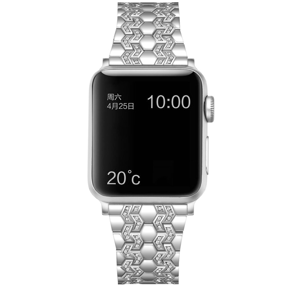 Apple Watch (49/46/45/44 mm) Edelstahl Glitzer Armband mit Waben Muster - Silber