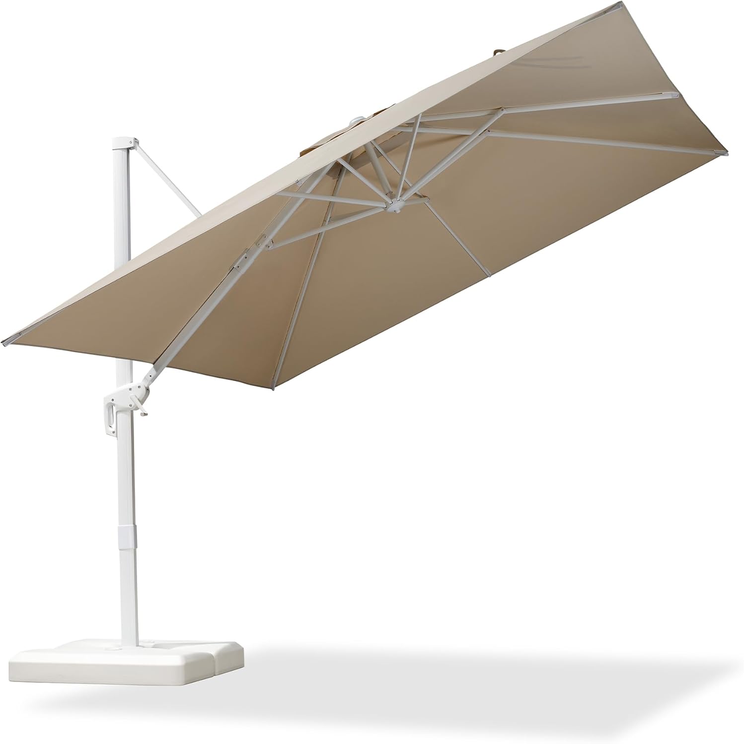 PURPLE LEAF Ampelschirm 300 x 300 cm Sonnenschirm groß, 360° Drehbar, Aluminium Gestell in Weiß, für Garten Terrasse Markt, UV-beständig, Beige