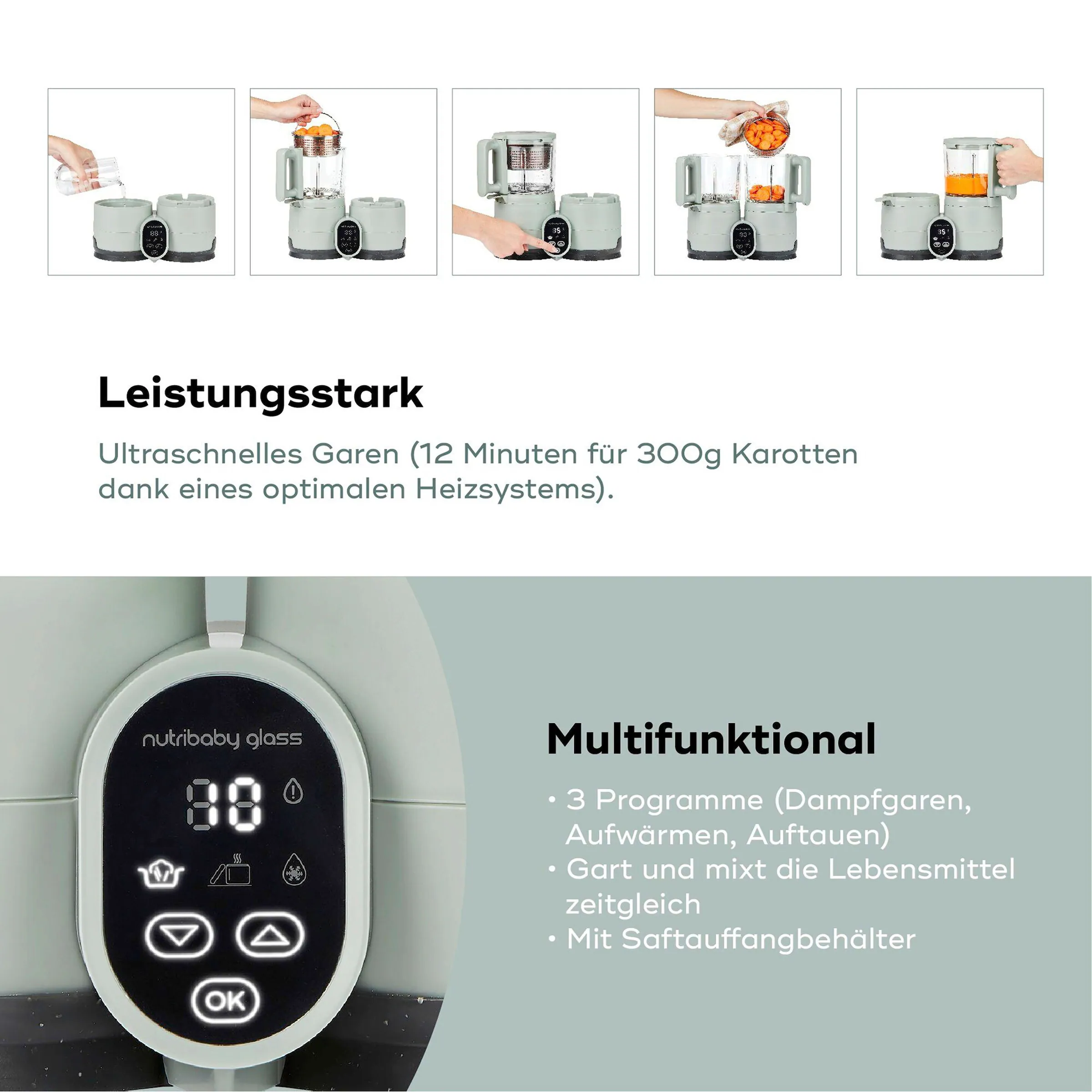 Babymoov Babynahrungszubereiter und Sterilisator Nutribaby Glass