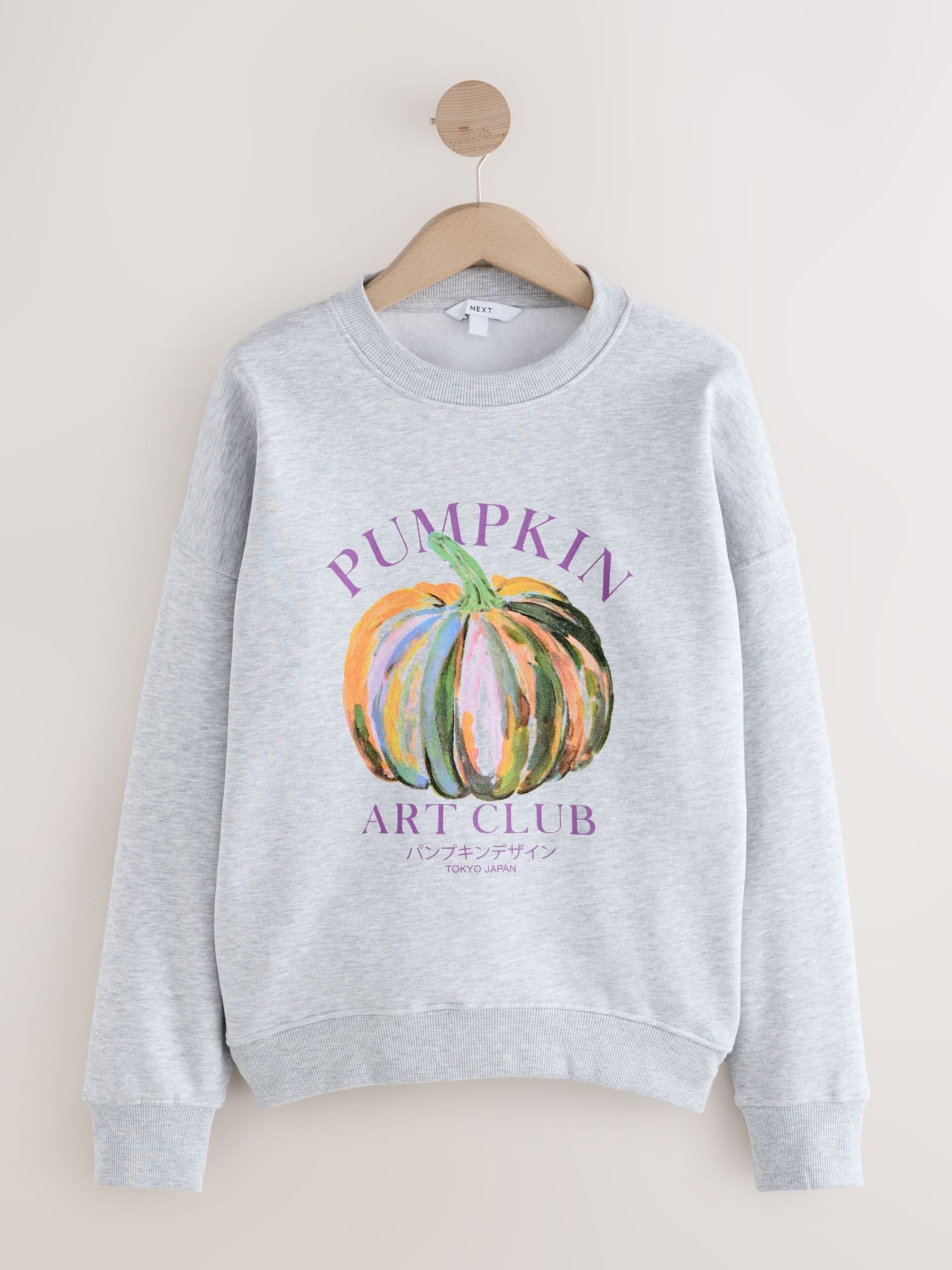 Grijs gemêleerd - Graphic Halloween Autumnal Season Painted Pumpkin Art Crewneck Longsleeve Sweatshirt