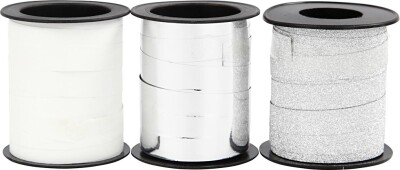Gavebånd - Sølv Glitter - Sølv - Hvid - B 10 MM - 3X15 M