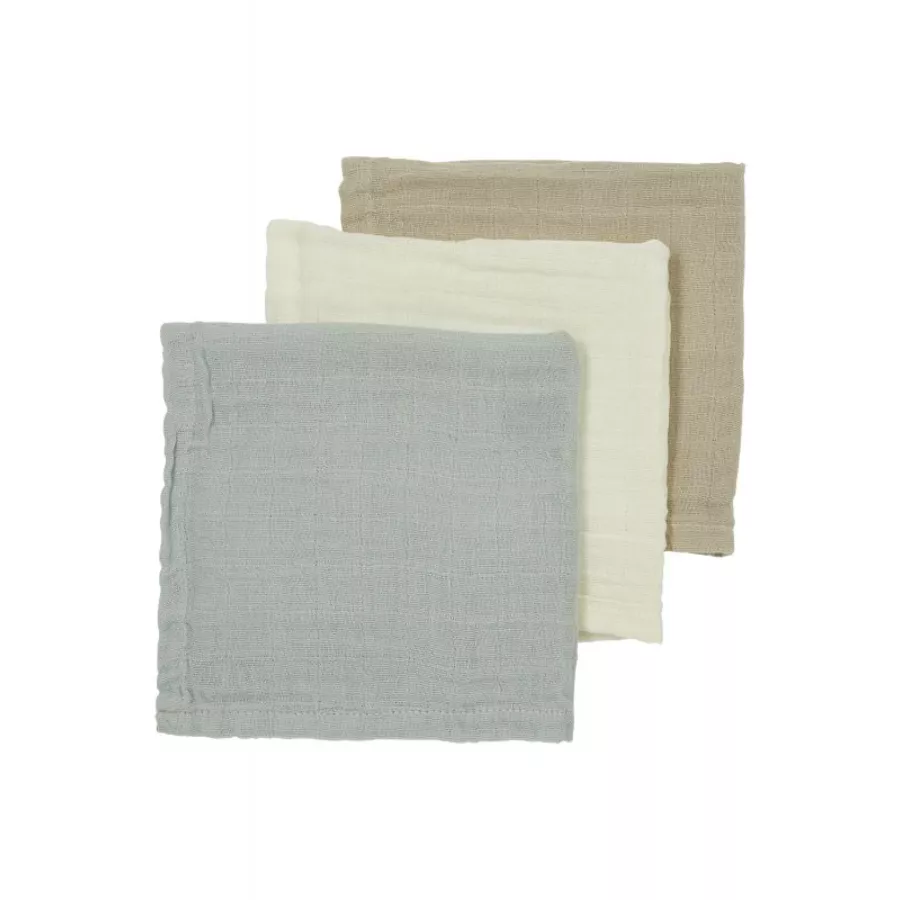 MEYCO Musselin Spucktücher 3er-Pack Uni OffwhiteLight GreyToffee