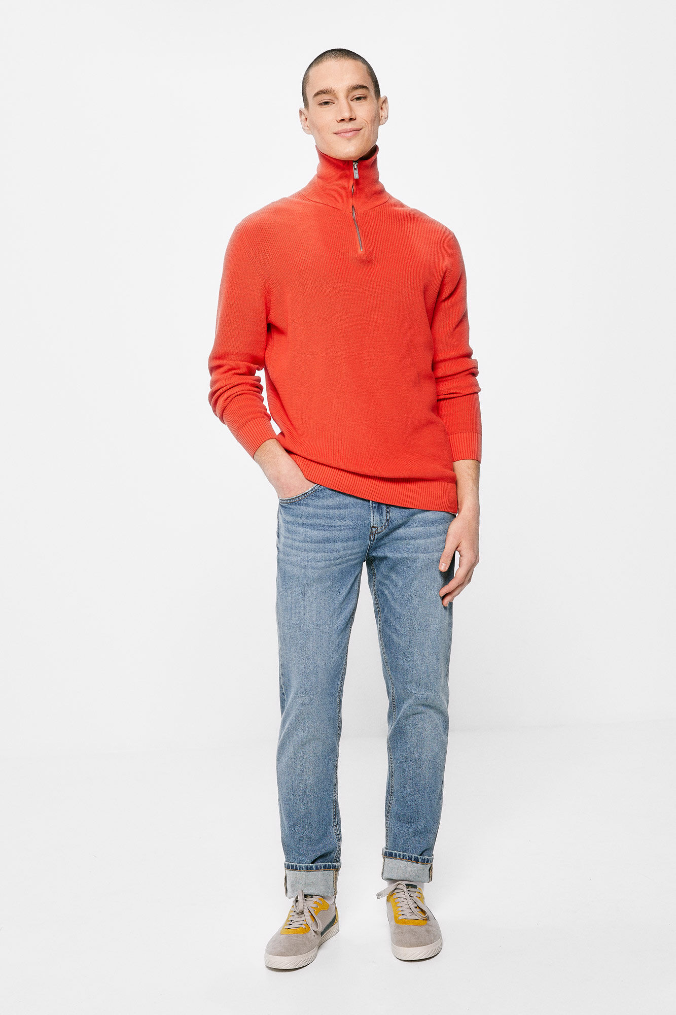 Calça jeans slim de lavagem média - azul médio