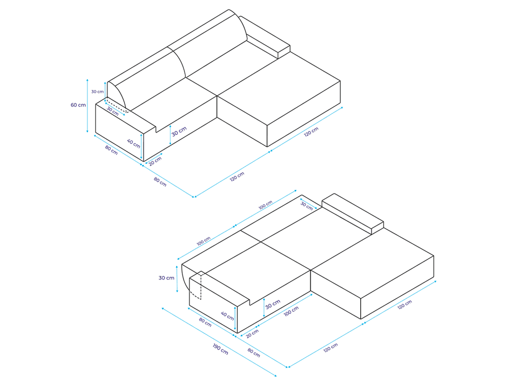 ARKO Modulaire Bank Dubbele Chaise Longue - 240x160cm Grijs