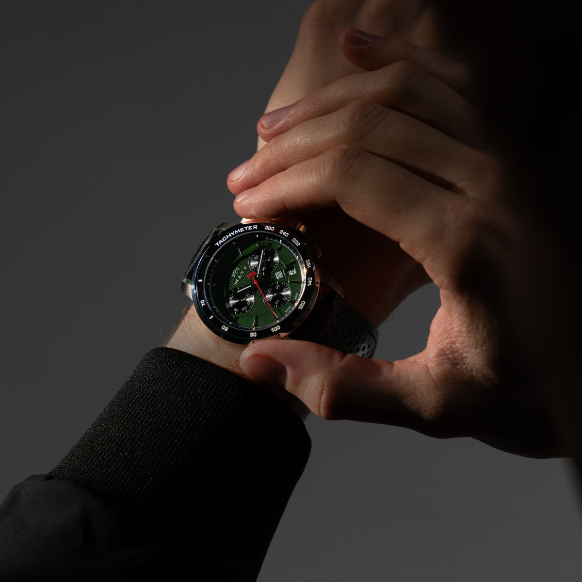 Montre MATY GM chronographe cadran vert bracelet cuir vert