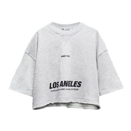 Avauntgardo - 3/4-mouw ronde hals sweatshirt met opdruk en trekkoord in de taille, gestreepte shorts met wijde pijpen / set