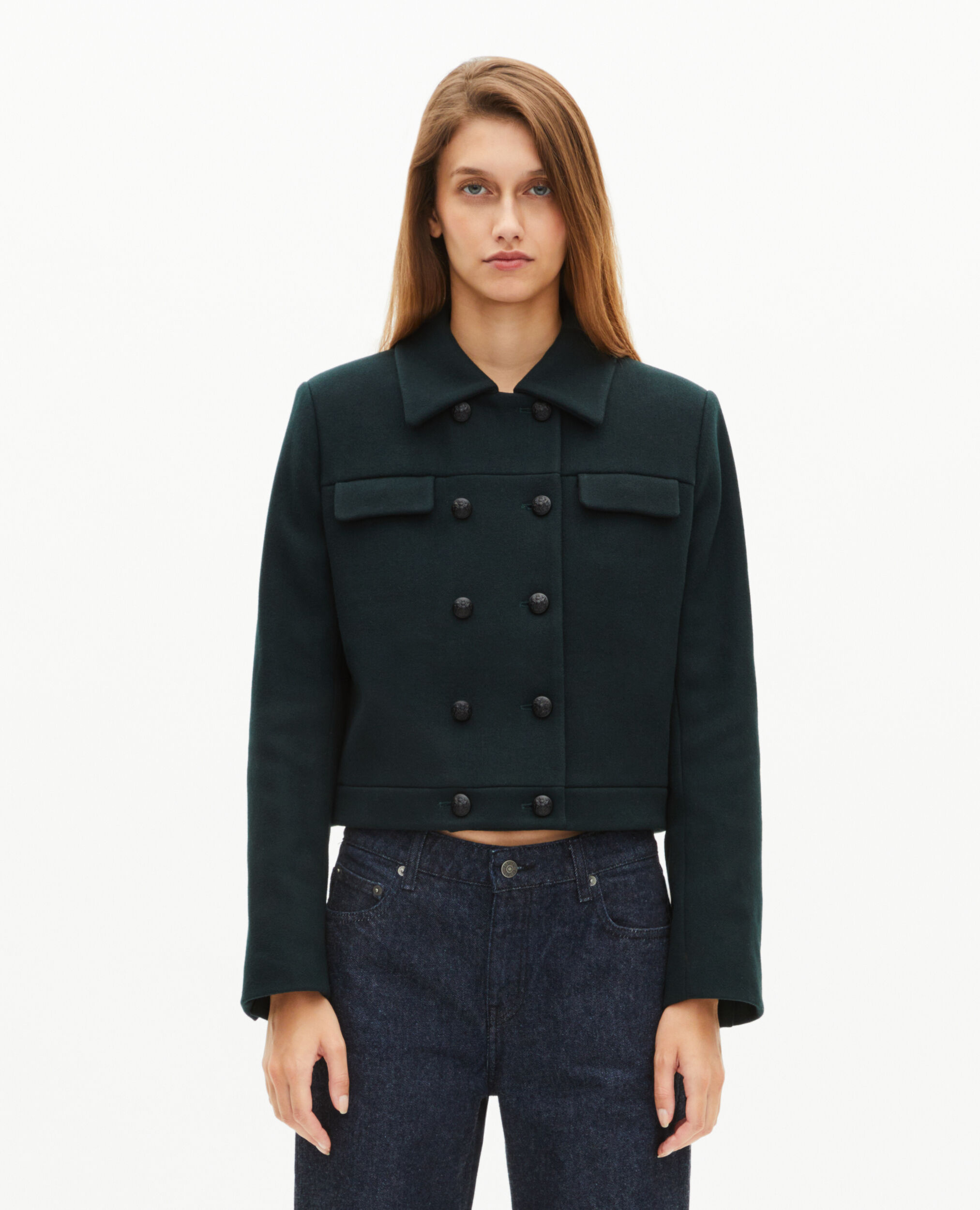 Blouson court en laine vert foncé