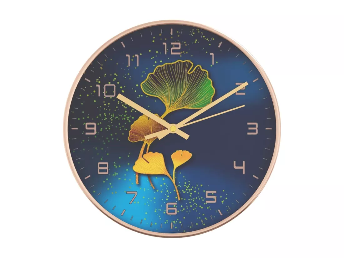 Horloge murale doré et bleu Ø29,5 cm polystyrène et verre