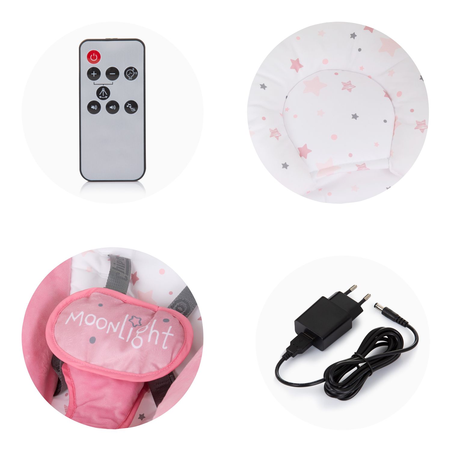 Chipolino Babywippe elektrisch Moonlight Musikfunktion, Fernbedienung, klappbar rosa