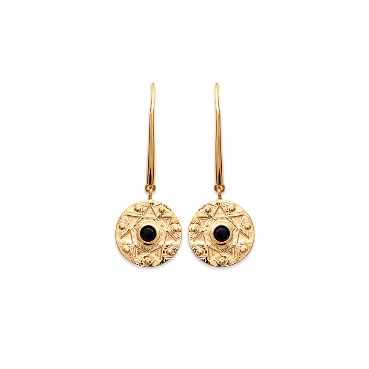 Boucles d'oreilles pendantes plaqué or jaune ADRIANA et pierre noire - Bijoux Privés Discovery