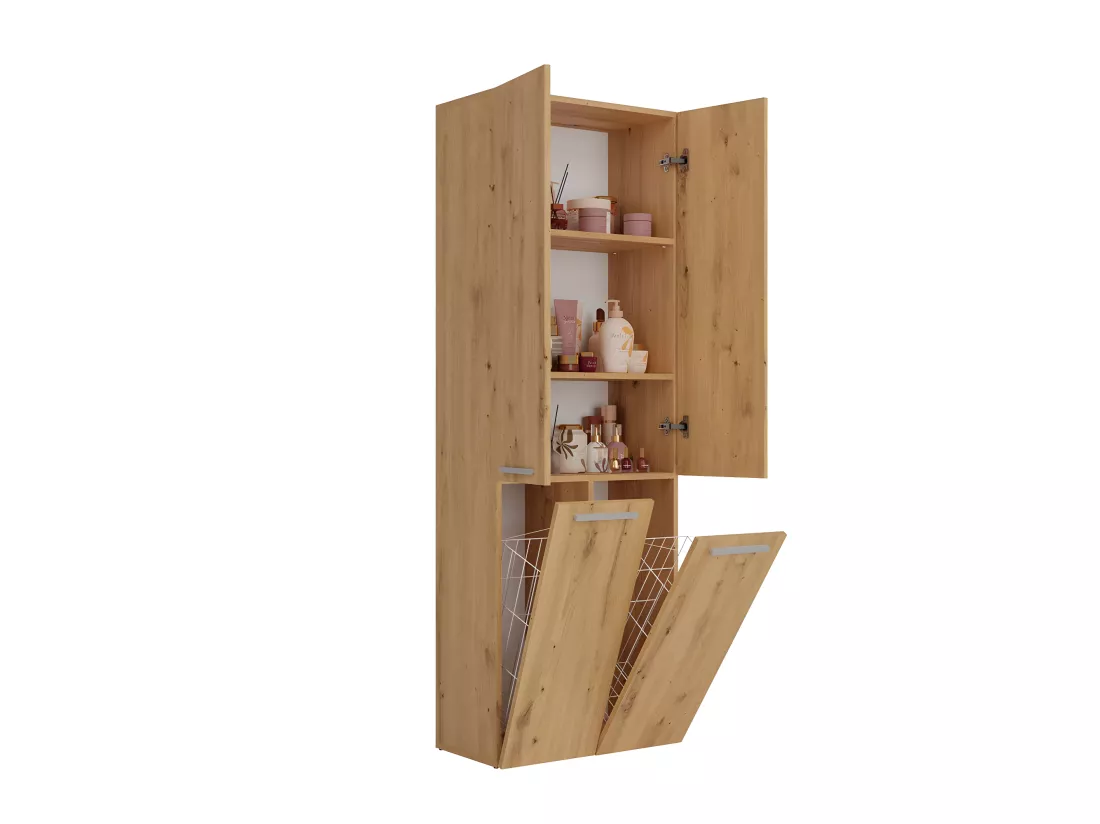 ELLOS - Armoire de salle de bain 2 paniers à ligne - Rangement sdb - 174x60x30 - Meuble colonne