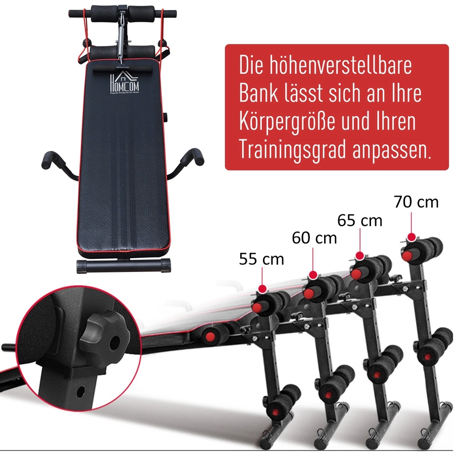 HOMCOM Sit-Up-Bank mit Widerstandsbänder schwarz, rot