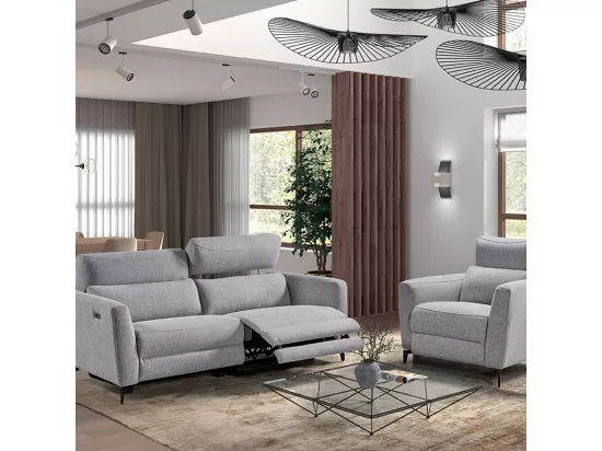 MUMBAI - Ensemble Canapé Relax 3 Places et 1 Fauteuil Electriques Gris Foncé
